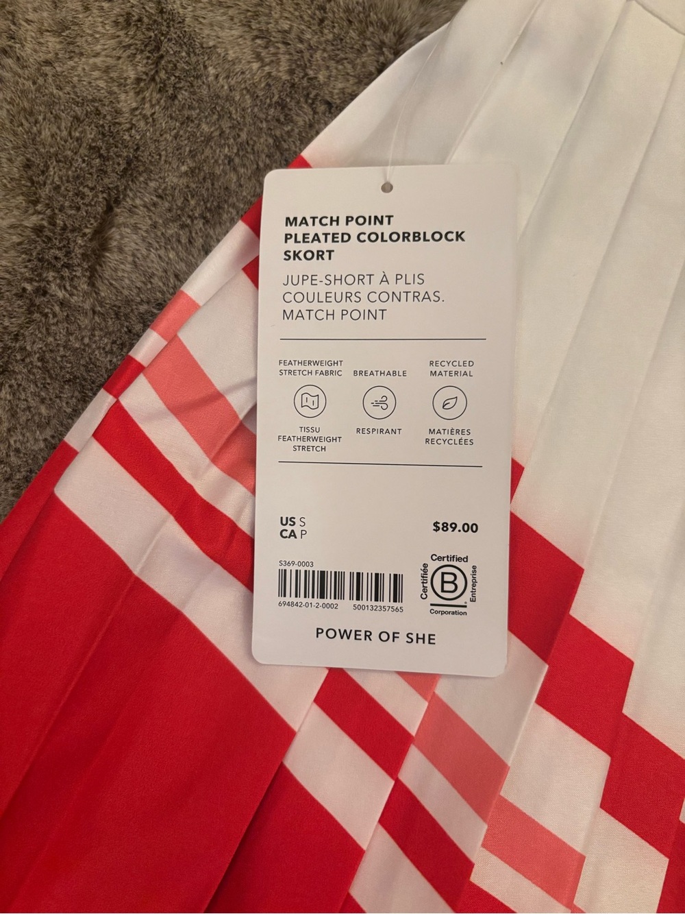 NWT Athleta MatchPoint Pleated Colorblock Skort - Small - Red and White - Picture 10 of 12